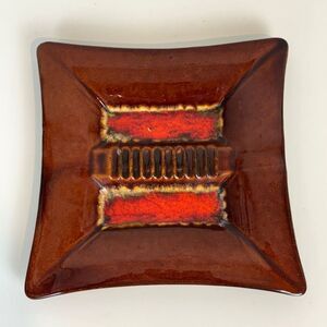 Vintage Mid-Century USA Pottery Ashtray Orange Brown